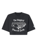 LA Baseball “Happiest Place” Women’s Crop Tee ⚾✨ | Vintage Graphic (Black & White)