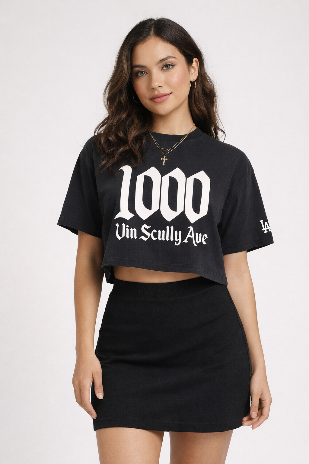 LA Baseball “1000VSA” Women’s Crop Tee ⚾✨ | Vintage Look (Black & White)